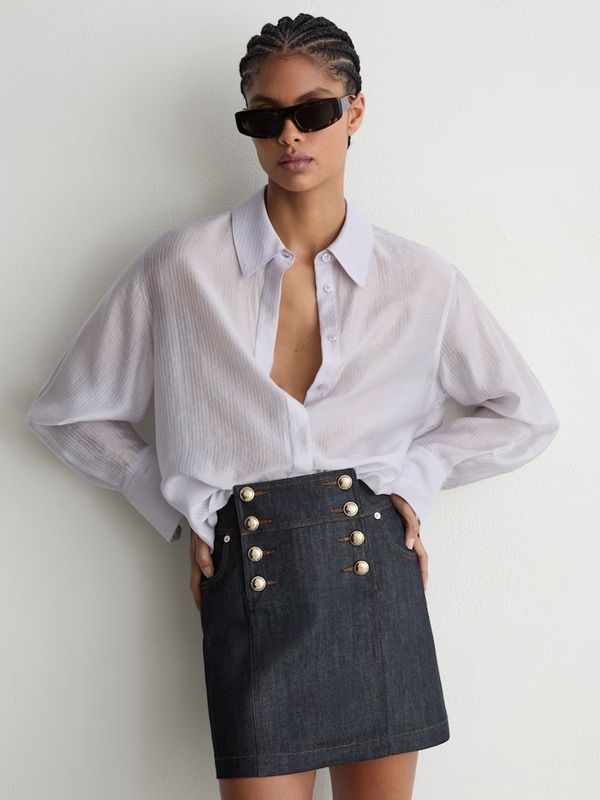 Reiss Skylar Button-Detail Denim Mini Skirt in Dark Blue