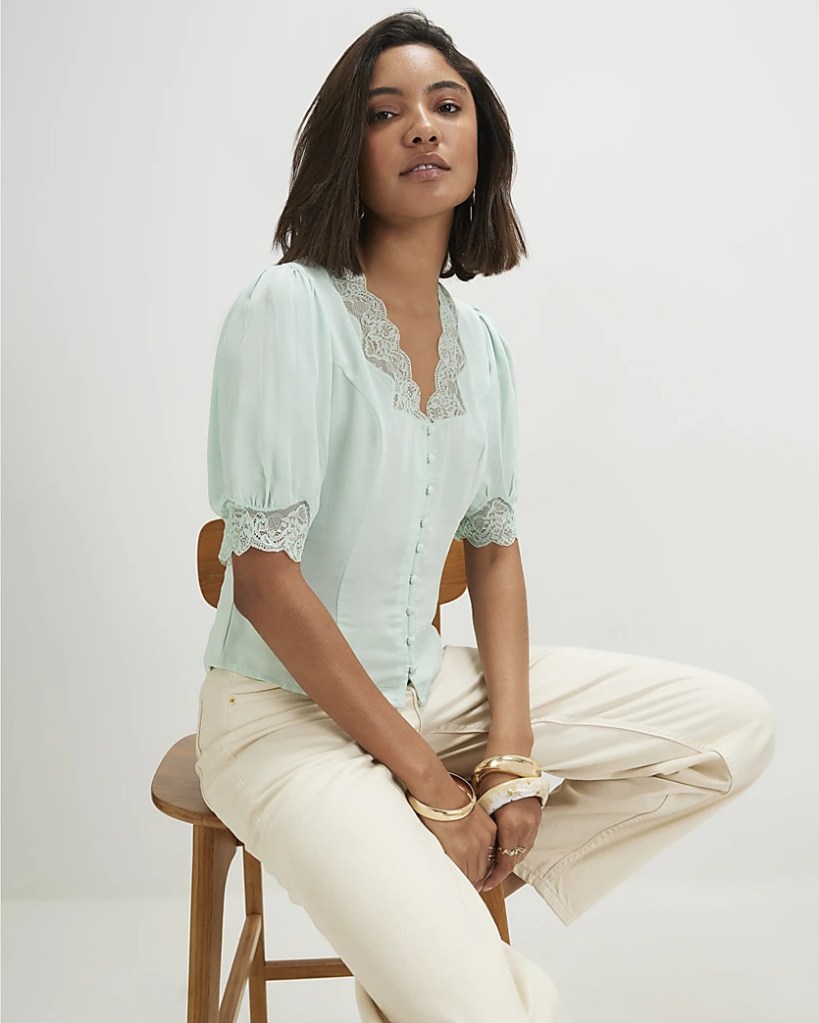 River Island Green Lace Trim Blouse