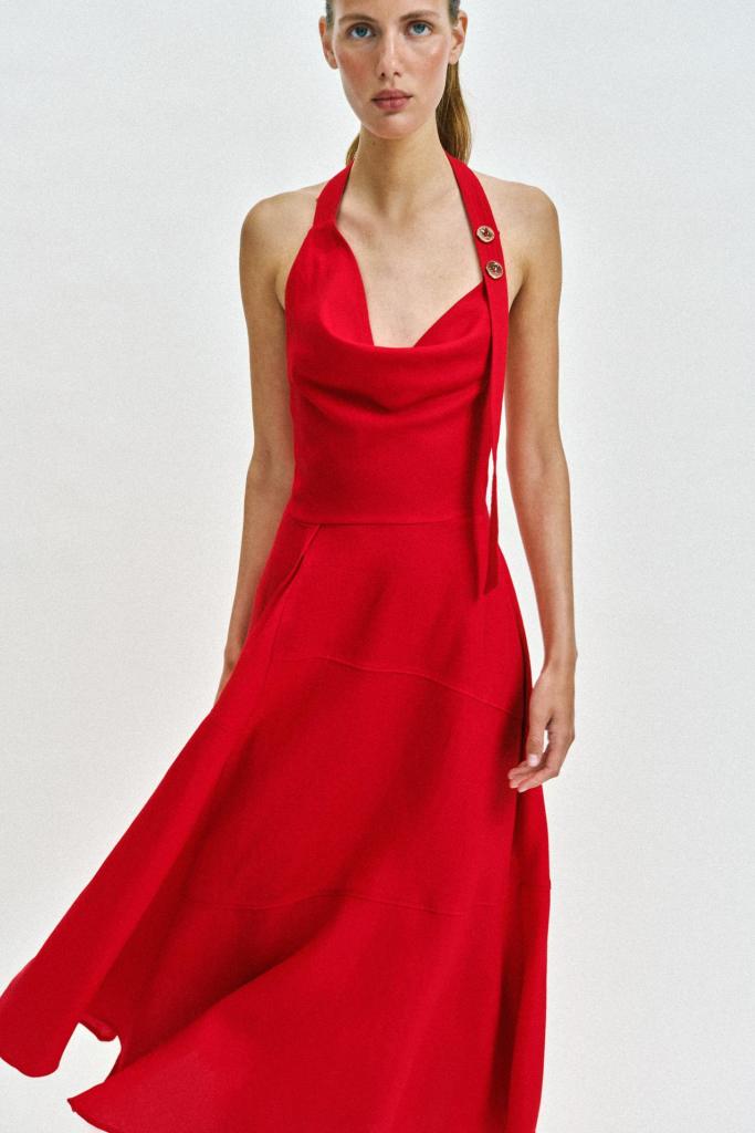 Zara Linen Blend Halter Midi Dress