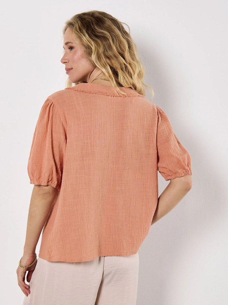 Apricot Ruffle Tie-Up Cotton Top back view