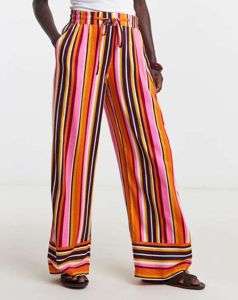 JD Williams Printed Linen Mix Wide Leg Trousers