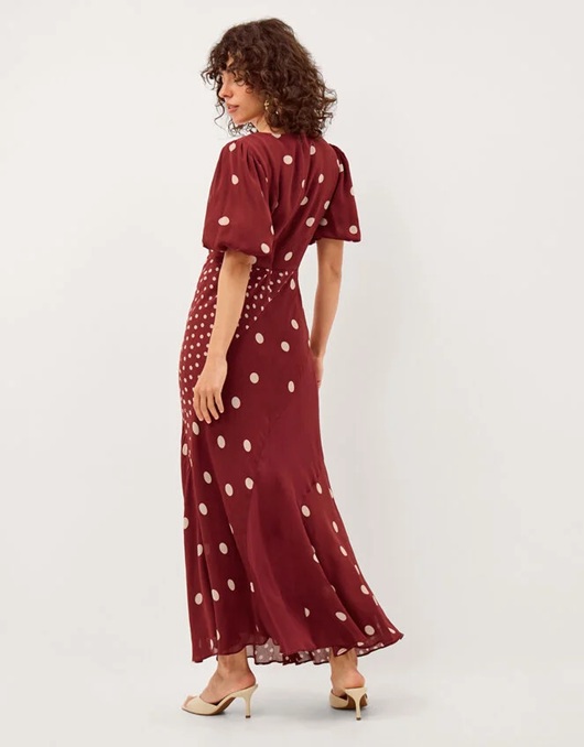 Monsoon Amaya Puff Sleeve Polka Dot Maxi Dress back view