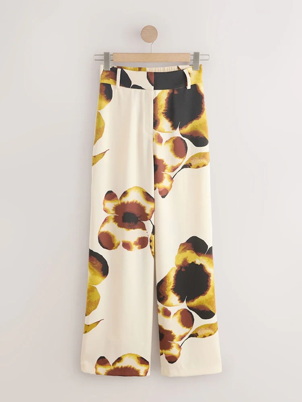 Next Floral Elastic Back Wide Leg Satin Trousers