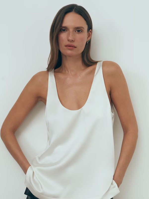 Reiss Carla Atelier Silk Plunge Neck Vest in White