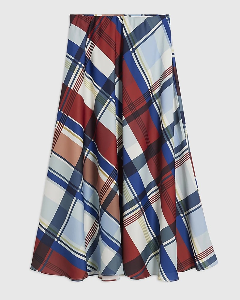 River Island Blue Satin Check Maxi Skirt
