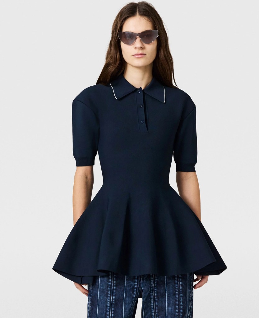 Stella McCartney Compact Knit Peplum Polo Top