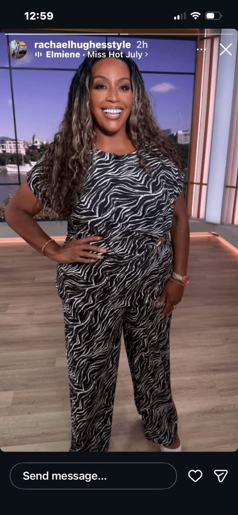where to get all Alison Hammond This Morning outfits brown zebra print top and trouser co ord what is Alison wearing 20 July 2026 Photo Rachael Hughes