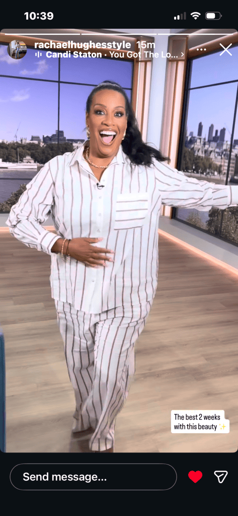 where to get all Alison Hammond This Morning outfits white and burgundy brown stripe shirt and trouser co ord what is Alison wearing 31 July 2026 Photo Rachael Hughes