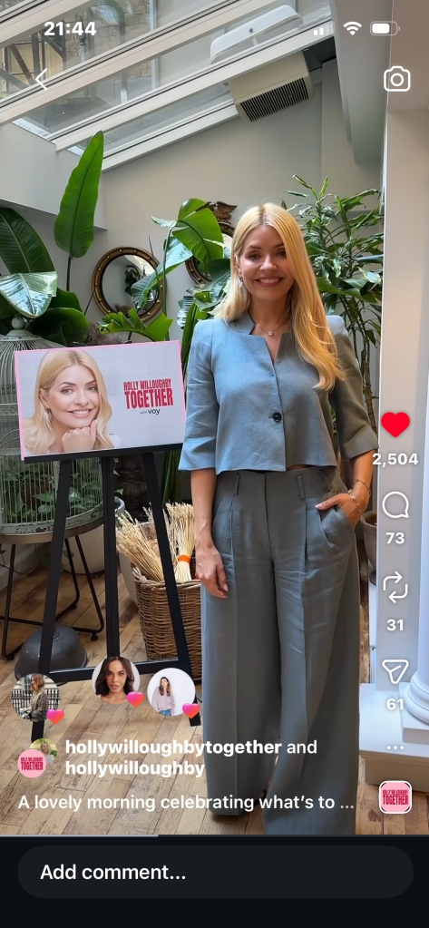 where to get all Holly Willloughby Together outfits blue grey cropped blazer and trousers what is Holly wearing 20 July 2026 Photo Holly Willoughby
