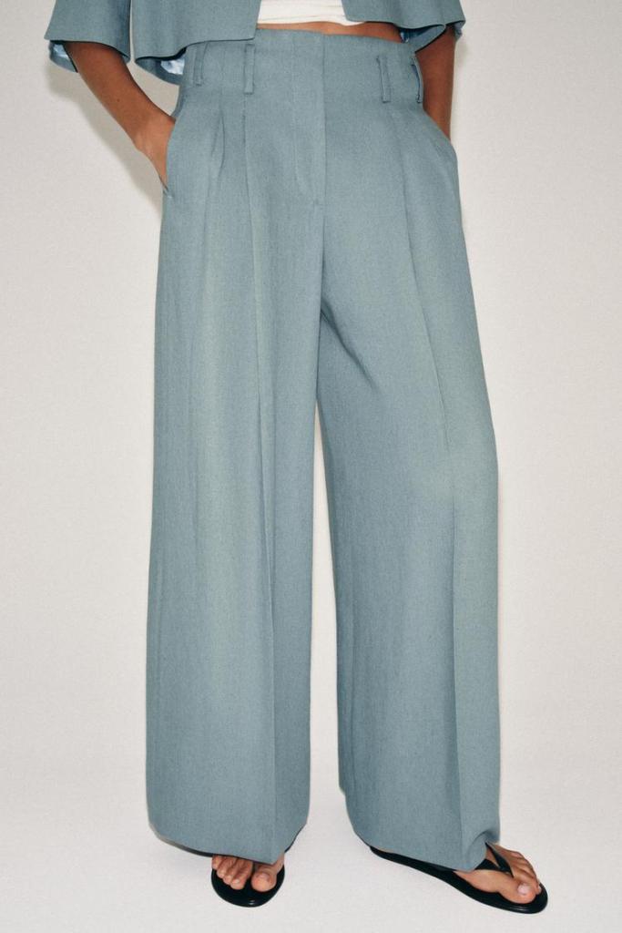 Zara ZW Collection Linen Blend Pleated Trousers
