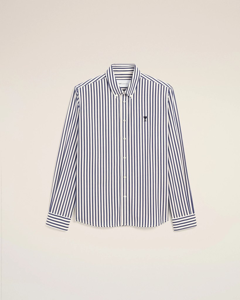 Ami Paris Blue striped cotton shirt with Ami de Coeur