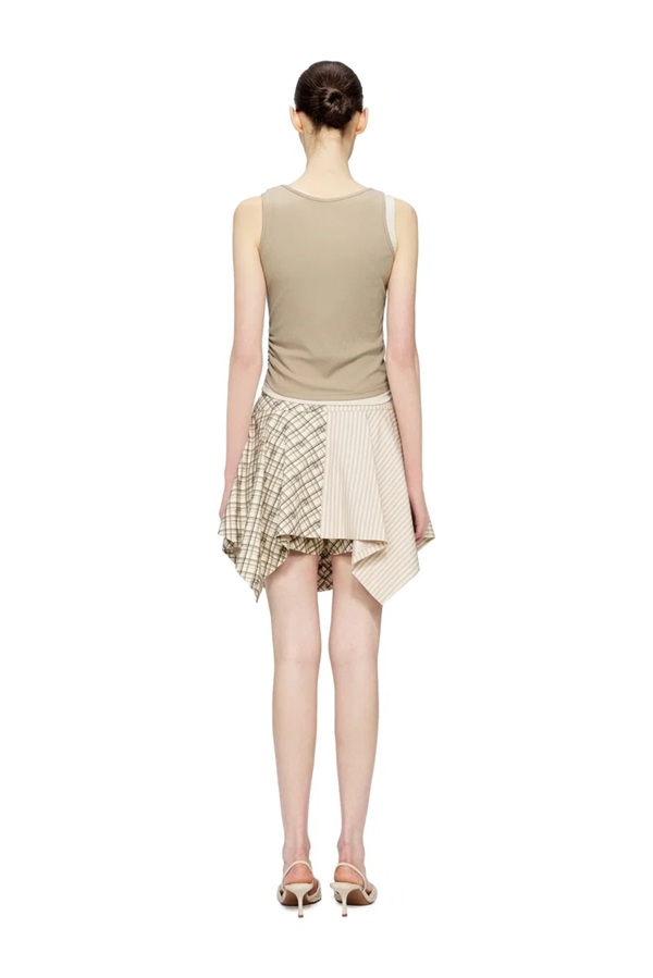 Ann Andelman Khaki Asymmetrical Patchwork Skirt back view
