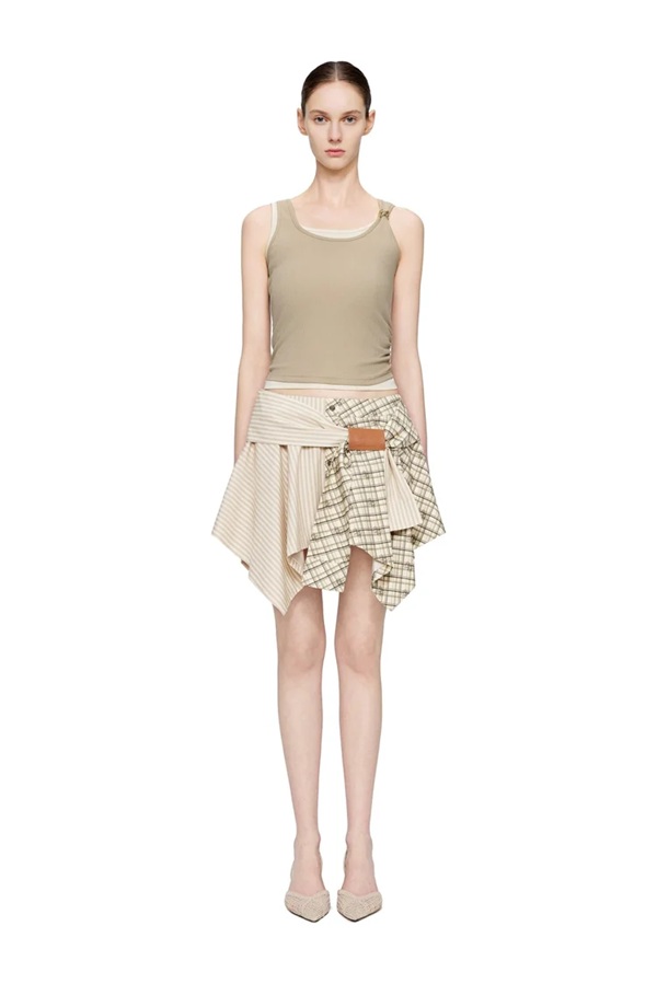 Ann Andelman Khaki Asymmetrical Patchwork Skirt