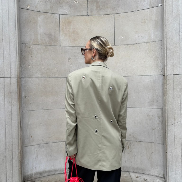 CELOSIA _RE Beige Eyelet Blazer back view