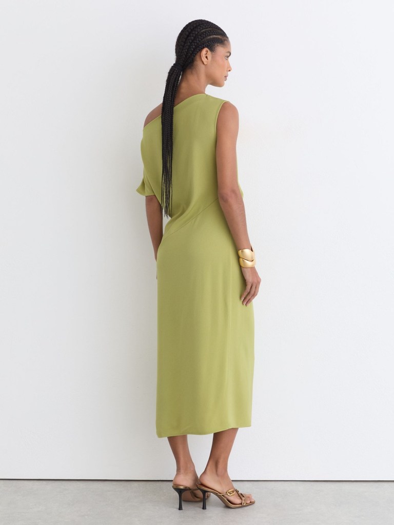 Reiss Beth Off-Shoulder Tuck-Detail Midi Dress back view