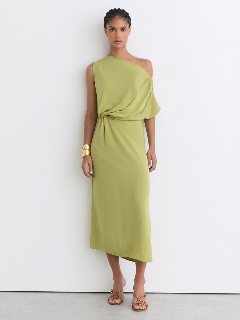 Reiss Beth Off-Shoulder Tuck-Detail Midi Dress