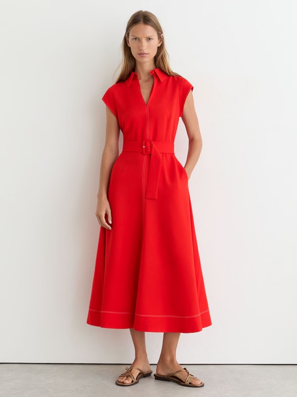 Reiss Sloane Collared Belted Midi Dress