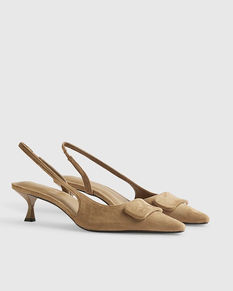 River Island Beige Faux Suede Slingback Court Heels