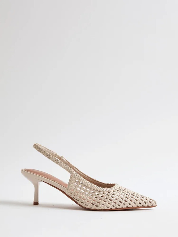 River Island White Weave Slingback Heeled Court Shoes