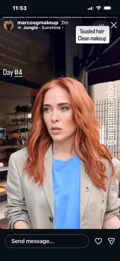 where to get all Angela Scanlon This morning outfits beige eyelet blazer blue sweatshirt what is Angela wearing 20 August 2026 Photo Marcos Gurgel