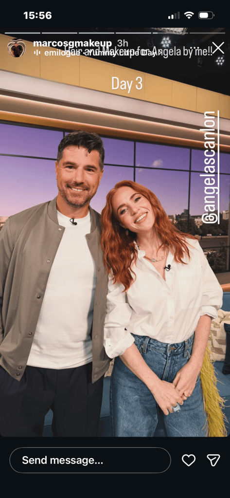 where to get all Angela Scanlon This morning outfits blue jeans with lemon curry embellishment what is Angela wearing 18 August 2026 Photo Marcos Gurgel