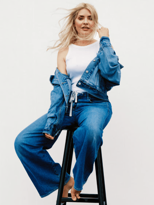 where to get all Holly Willoughby outfits Grazia blue denim jacket and jeans white vest what is Holly wearing 32 July 2026 Photo Aaron Crossman