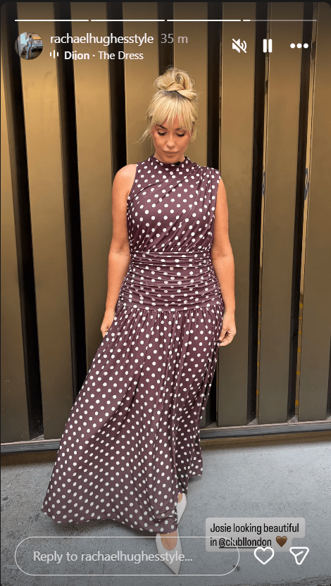 where to get all Josie Gibson This Morning outfits brown polka dot sleeveless maxi dress what is Josie wearing 25 August 2025 photo Rachael Hughes