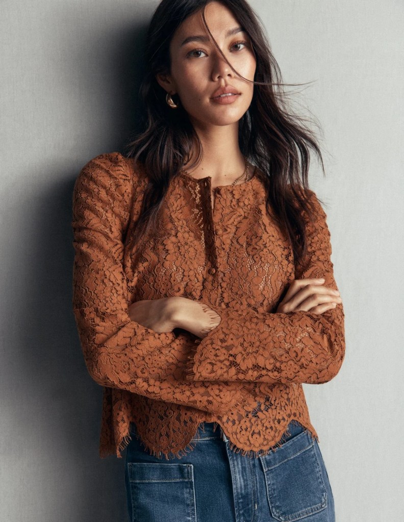 Boden Lace Puff Sleeve Top