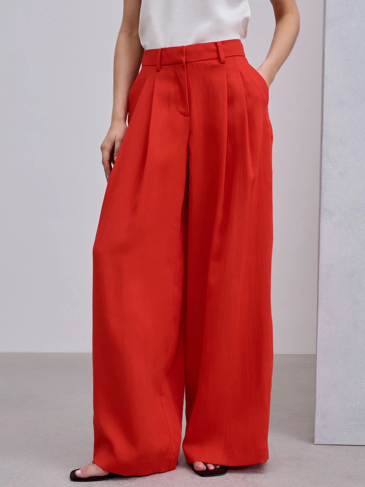 Next Red Crinkle Palazzo Trousers