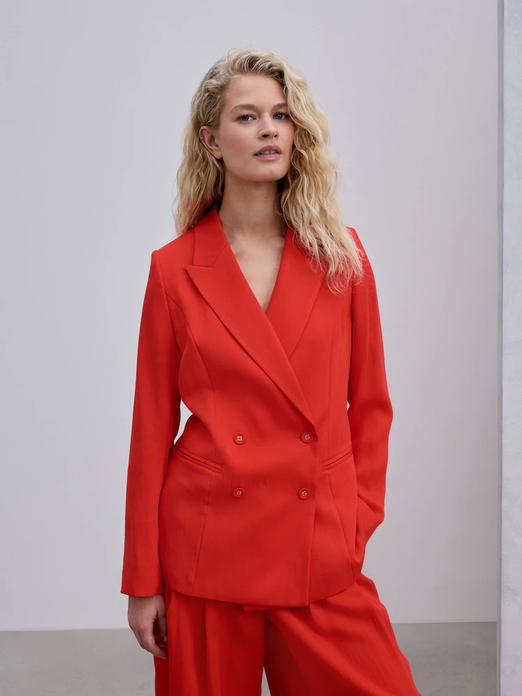 Next Red Relaxed Double Breasted Crinkle Blazer v2