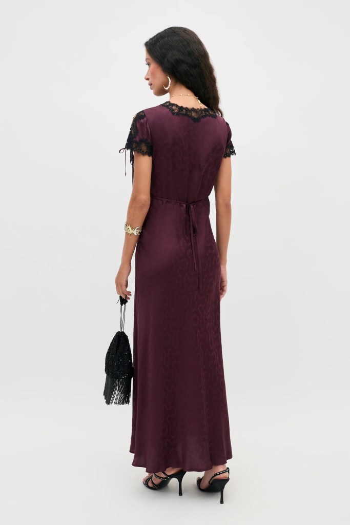 RIXO Fern Satin Jacquard Midi Dress back view