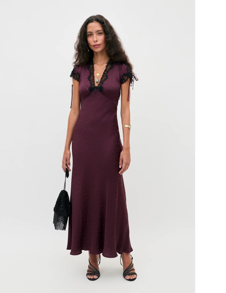 RIXO Fern Satin Jacquard Midi Dress