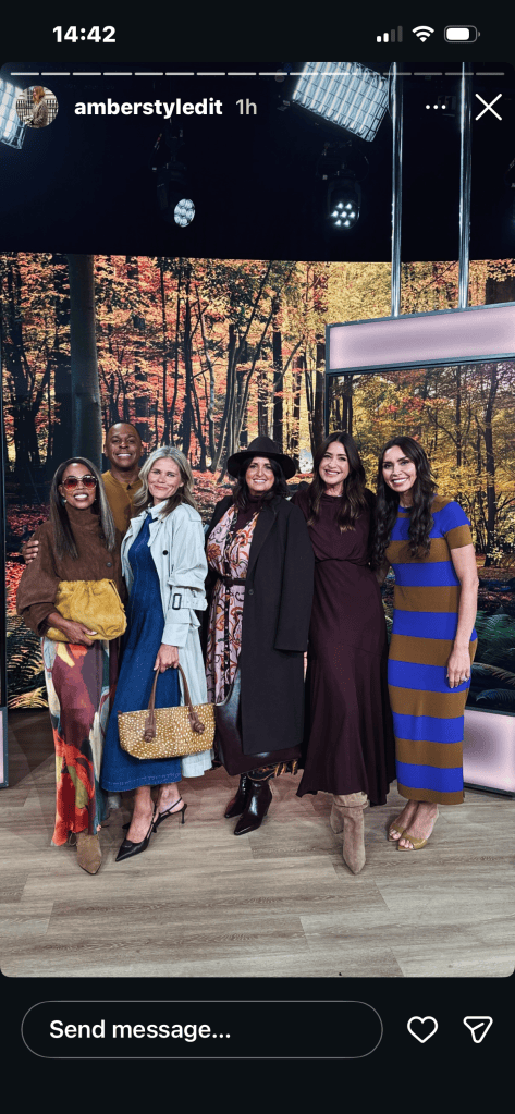 where to get all Christine Lampard This Morning outfits brown and purple knit long dress brown mules what is Christine wearing 3 September 2026 Photo Amber Jackson