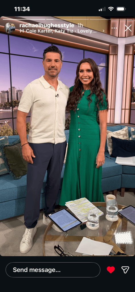 where to get all Christine Lampard This Morning outfits emeral green knit button up midi dress what is Christine wearing 1 September 2026 Photo Rachael Hughes