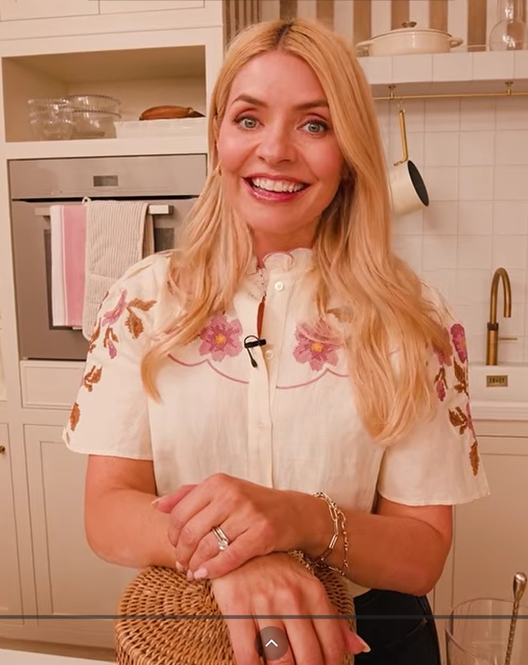 where to get all Holly Willoughby outfits Together ecru embroidered applique blouse black jeans what is Holly wearing 4 September 2026 Photo Holly Willoughby Together