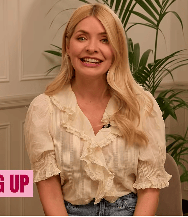 where to get all Holly Willoughby outfits Together pale yellow ruffle blouse blue jeans what is Holly wearing 8 September 2026 Photo Holly Willoughby Together
