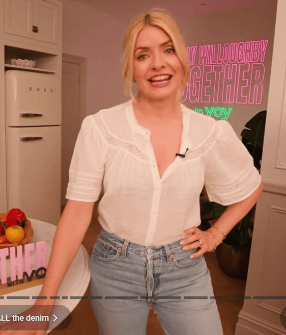 where to get all Holly Willoughby outfits Together white lace embroidered blouse blue wash jeans what is Holly wearing 28 September 2026 Photo Holly Willoughby Together