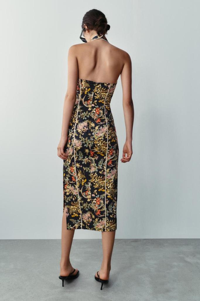 Zara Printed Halter Dress back view