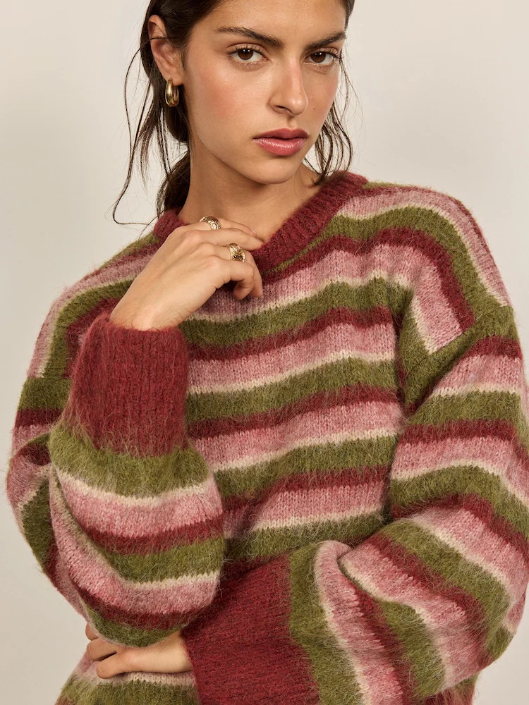 BHOEM Multi Brushed Striped Crew-Neck Sweater
