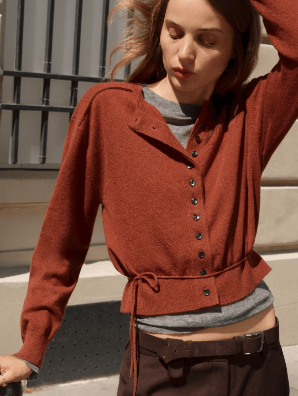 BHOEM Rust Brown Long Sleeve Tie Cardigan