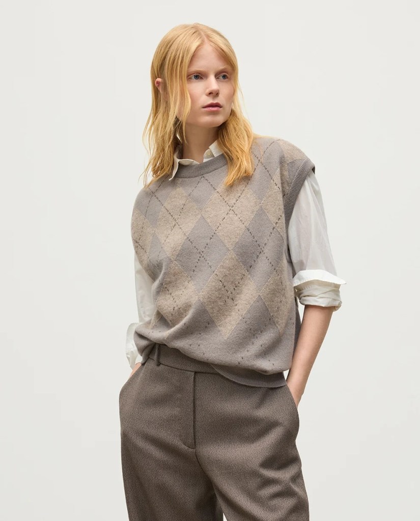 Johnstons of Elgin Clan Grey Argyle Cashmere Tank