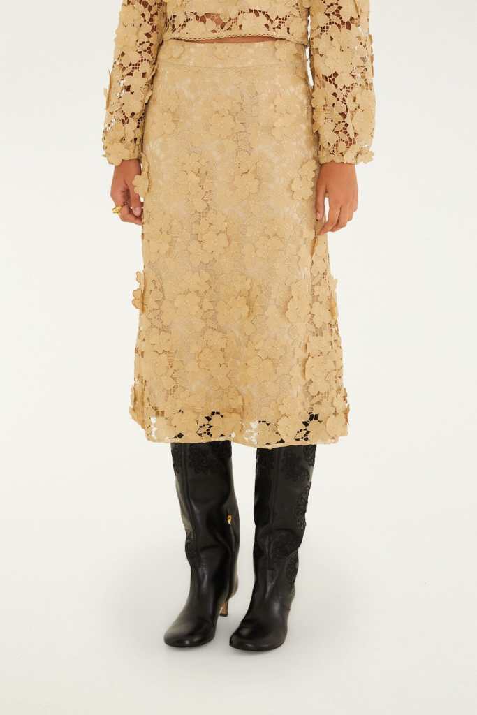 Farm Rio sand embroidery midi skirt