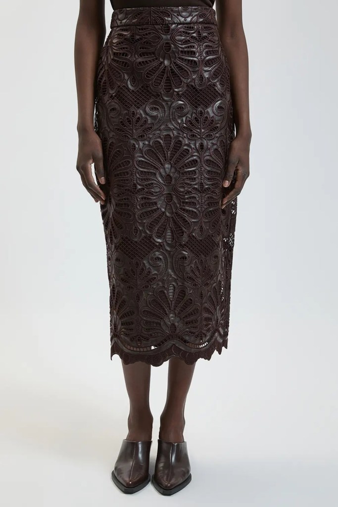 Karen Millen Faux Leather Cutwork Midi Skirt