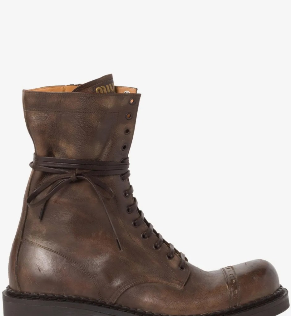 Miu Miu Lace-Up Leather Ankle Boots