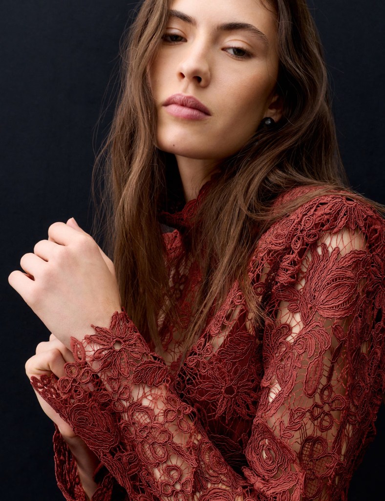 M&S Autograph Lace High Neck Padded Shoulder Top