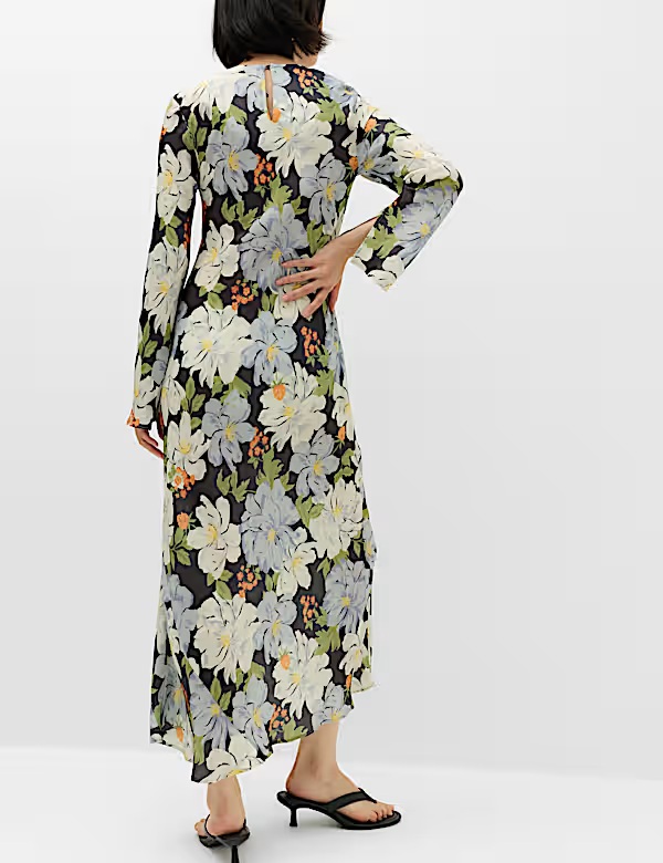 M&S Satin Floral Midaxi Column Dress back view