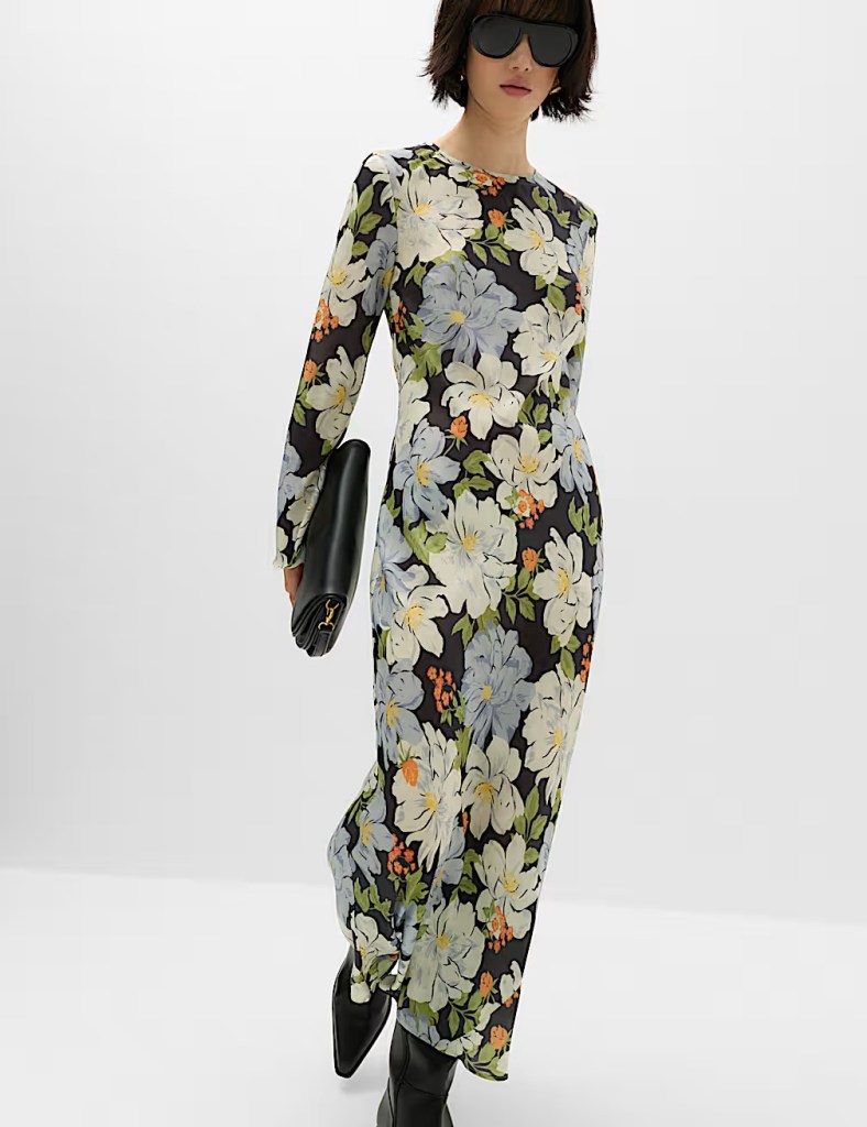 M&S Satin Floral Midaxi Column Dress