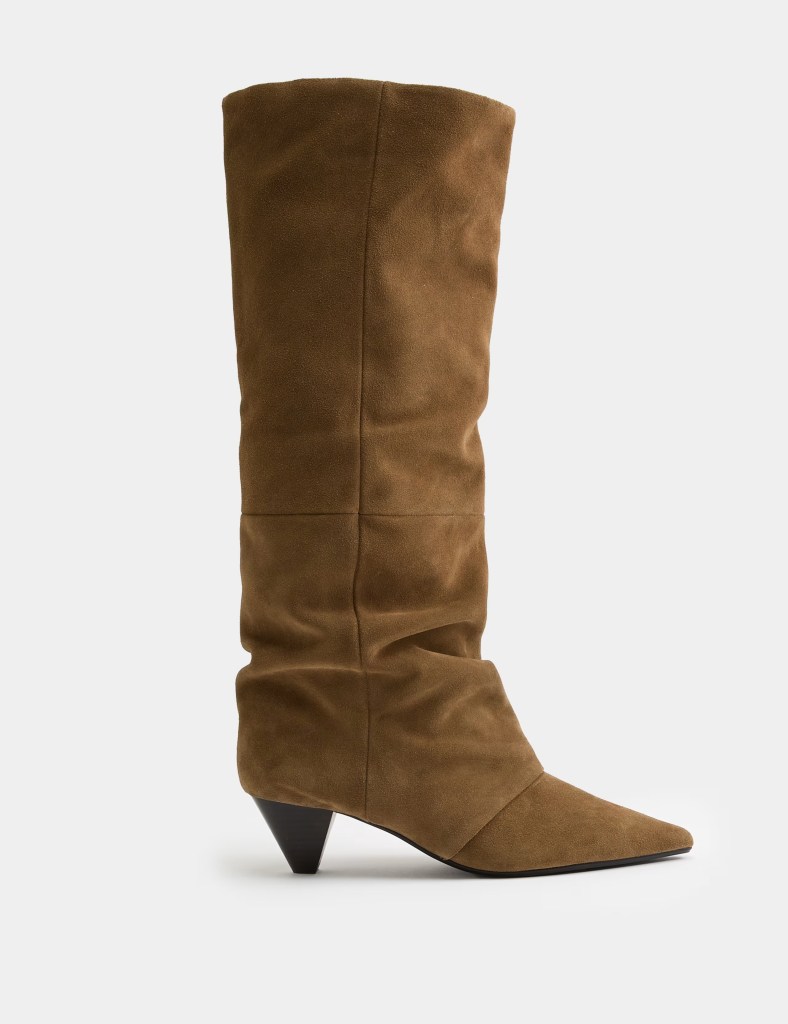 M&S Suede Slouchy Kitten Heel Knee High Boots