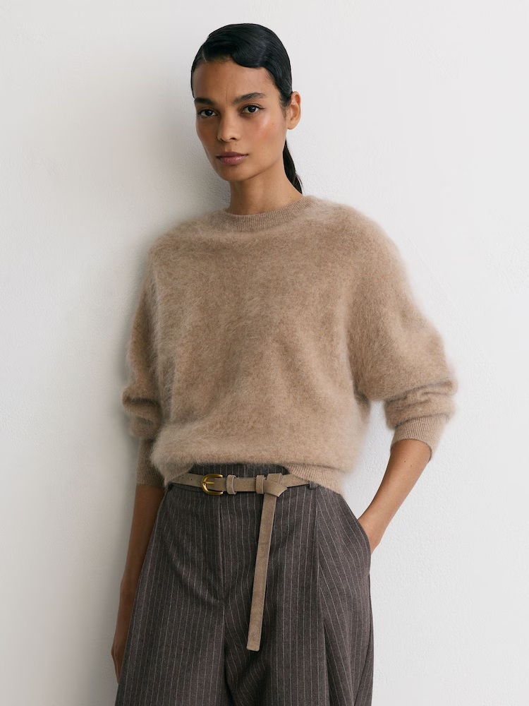 Reiss Alina 100% Brushed Cashmere Crew-Neck Jumper in Neutral