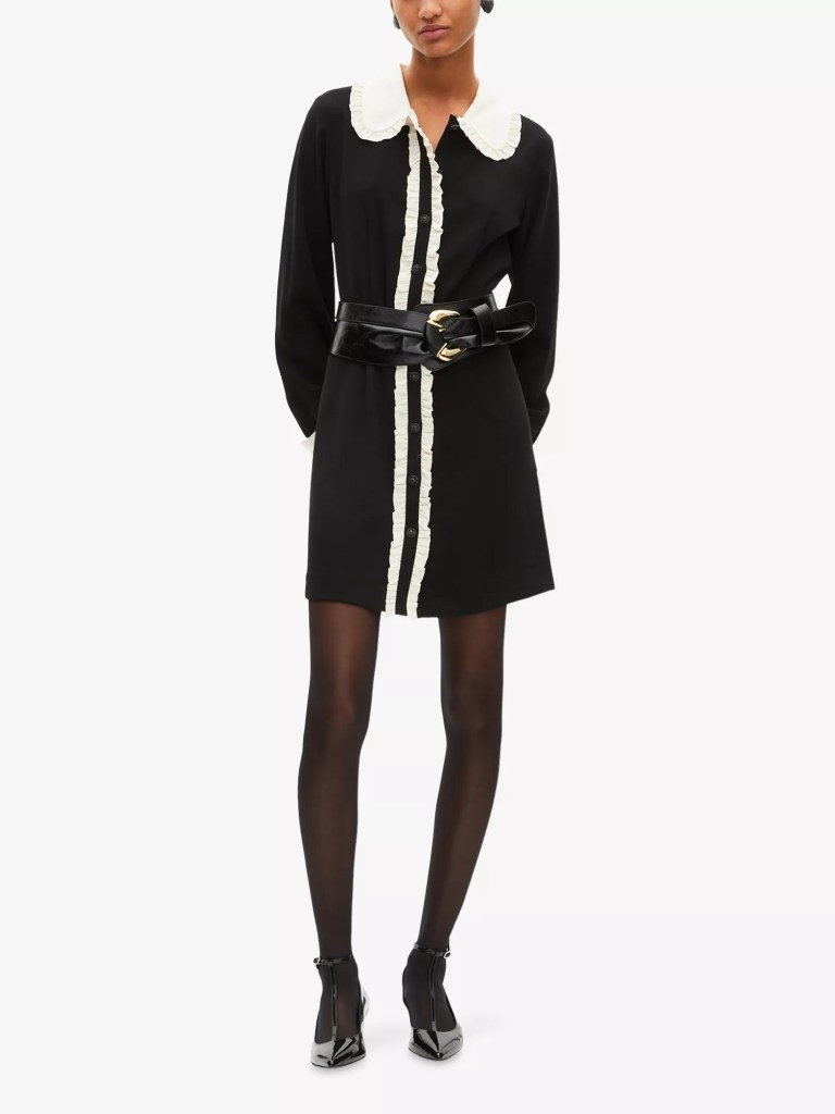 The Kooples Frill-Collar Contrast-Trim Woven Mini Dress